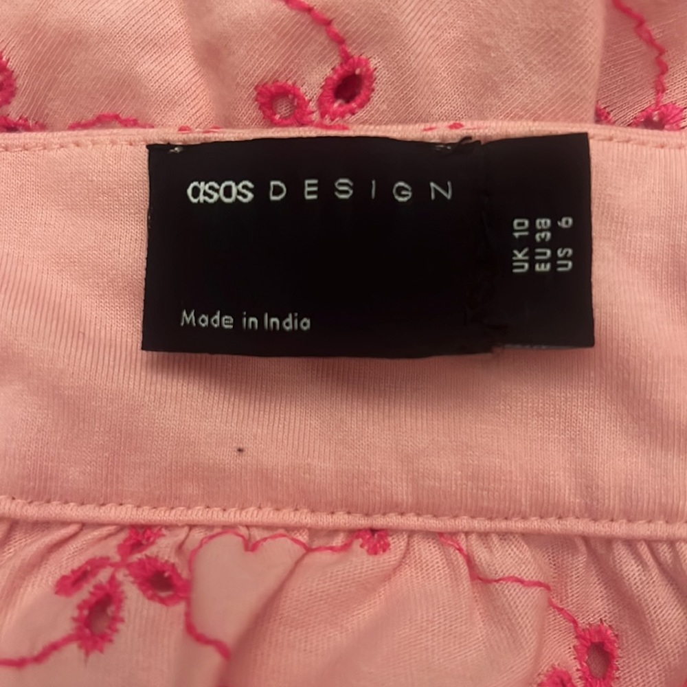 ASOS Broderie Eyelet Strappy Maxi Dress with Covered Buttons Light & Dark Pink - Picture 7 of 12